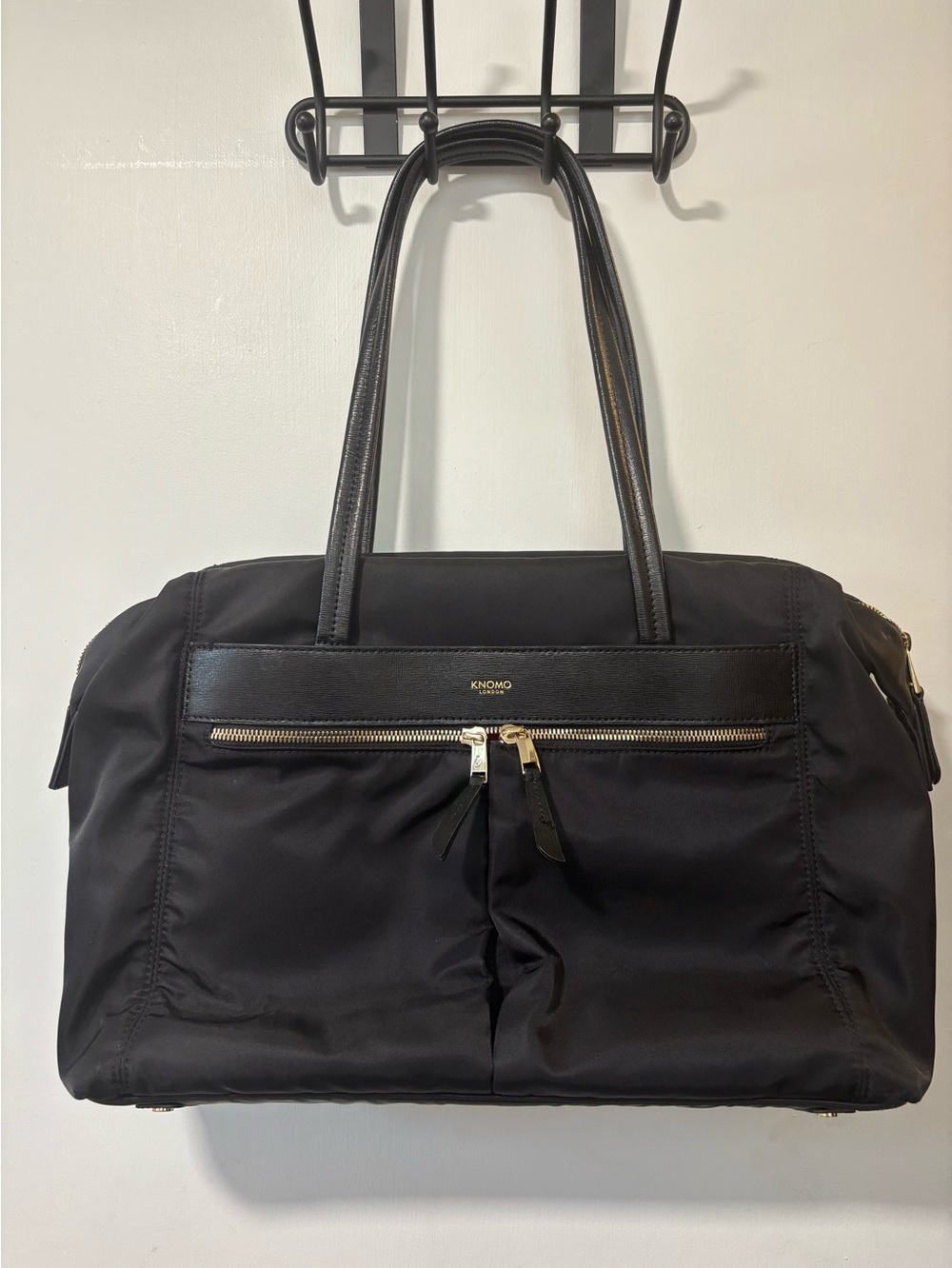KNOMO London Mayfair Curzon Black Nylon Shoulder Tote Laptop Travel Work Bag